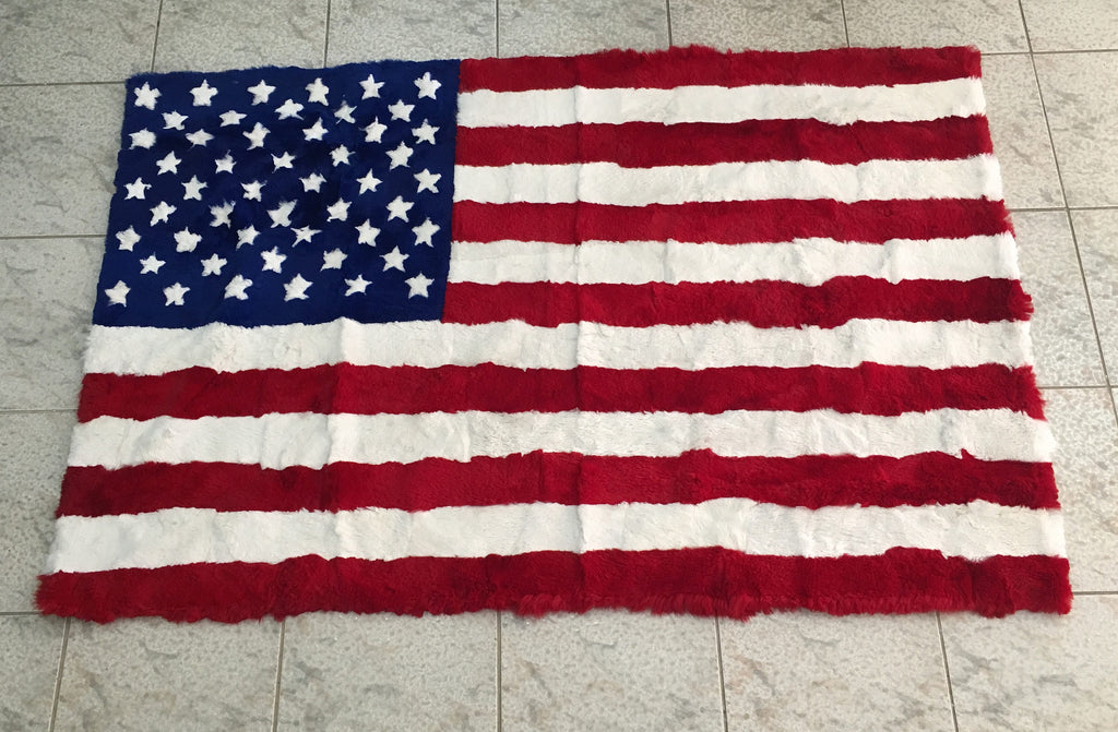 Fur  Blanket of USA Flag | Rex  rabbit Fur Throw | Sofa Throw Cover of the american flag desing | Handmade Fur blanket