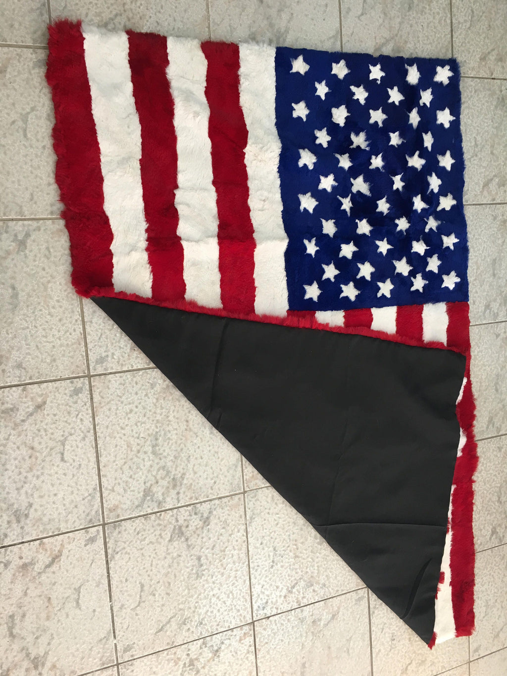 Fur  Blanket of USA Flag | Rex  rabbit Fur Throw | Sofa Throw Cover of the american flag desing | Handmade Fur blanket