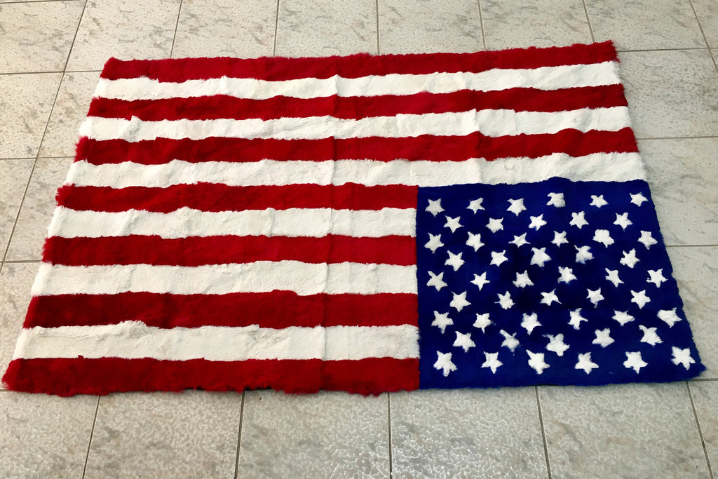 Fur  Blanket of USA Flag | Rex  rabbit Fur Throw | Sofa Throw Cover of the american flag desing | Handmade Fur blanket