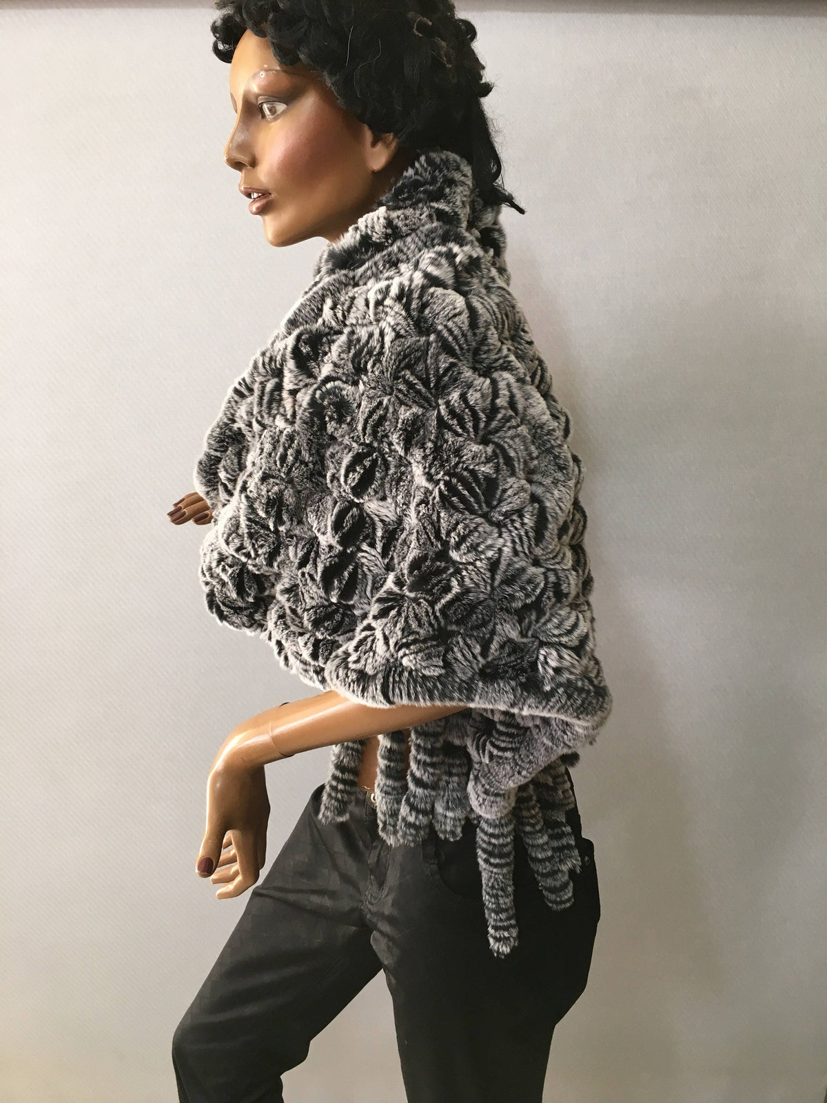 Beautiful Fur Stole,Knitted fur Shawl , Rex rabbit Fur big  Scarf, luxury gift for women