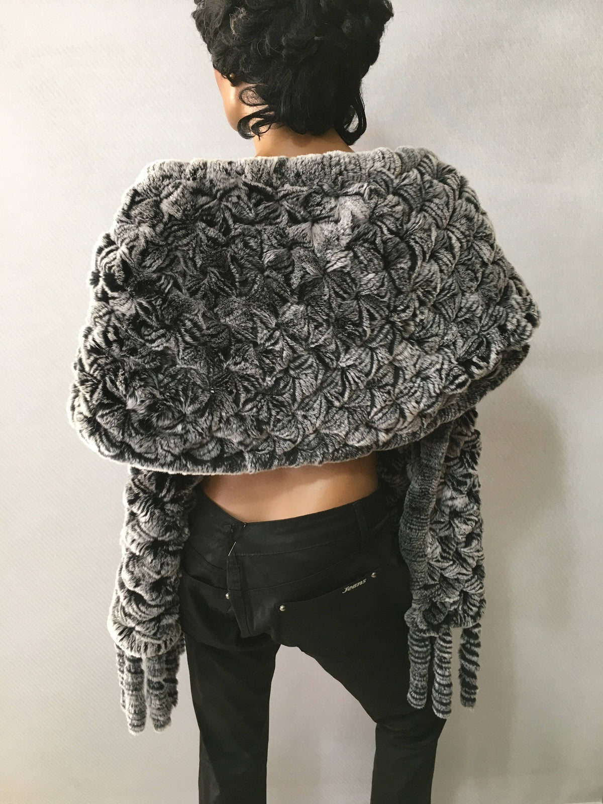 Beautiful Fur Stole,Knitted fur Shawl , Rex rabbit Fur big  Scarf, luxury gift for women