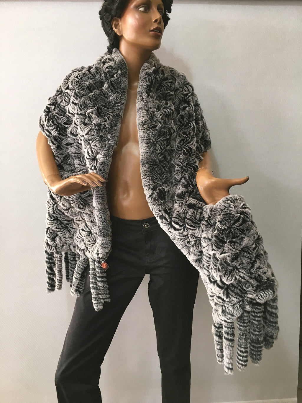 Beautiful Fur Stole,Knitted fur Shawl , Rex rabbit Fur big  Scarf, luxury gift for women