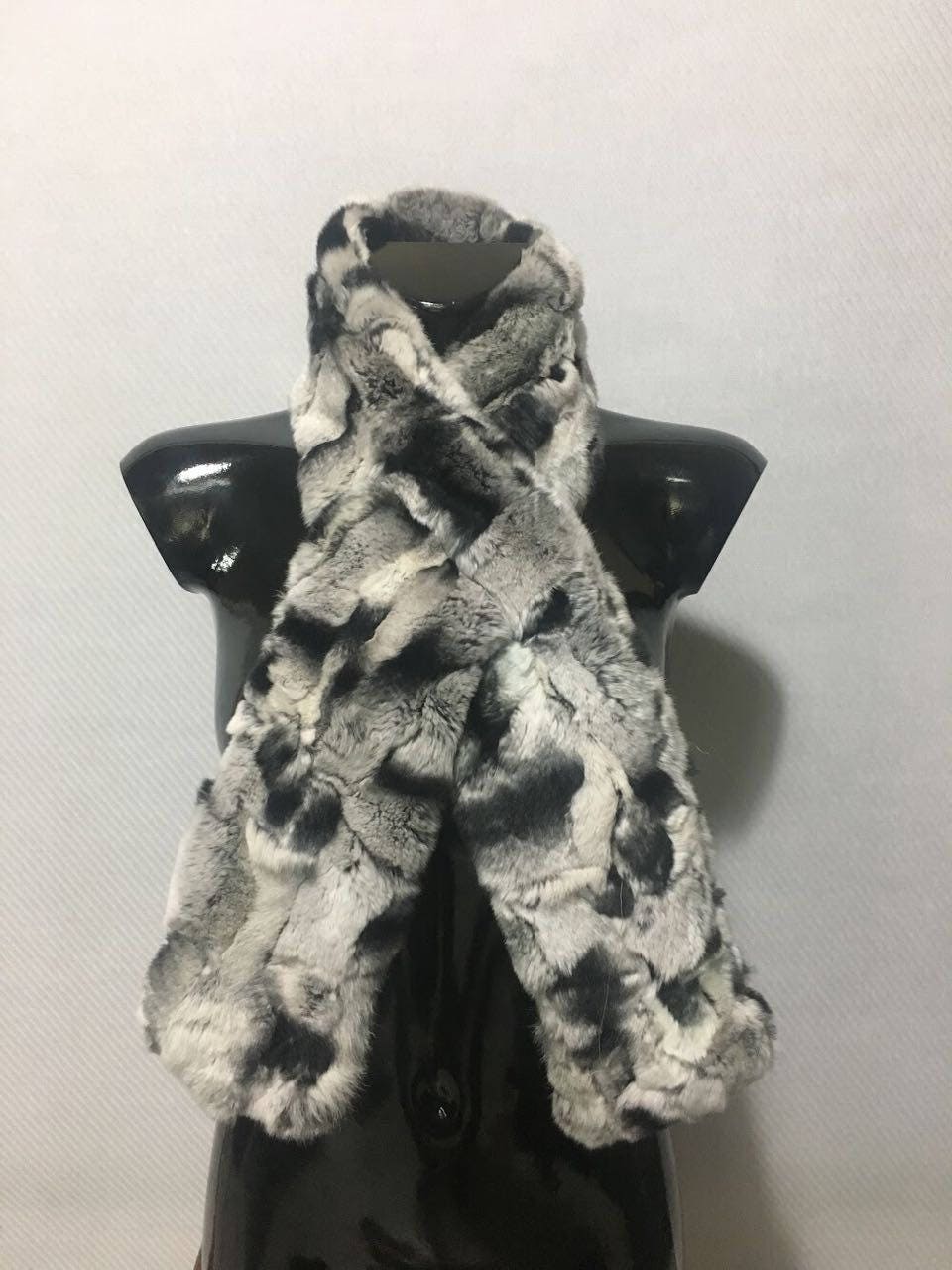 Rex rabbit  Fur Scarf , Luxury Gift , Gray Fur Neck Wrap, Winter scarf,Women chunky scarf,Real fur scarf Luxury Gift For Her