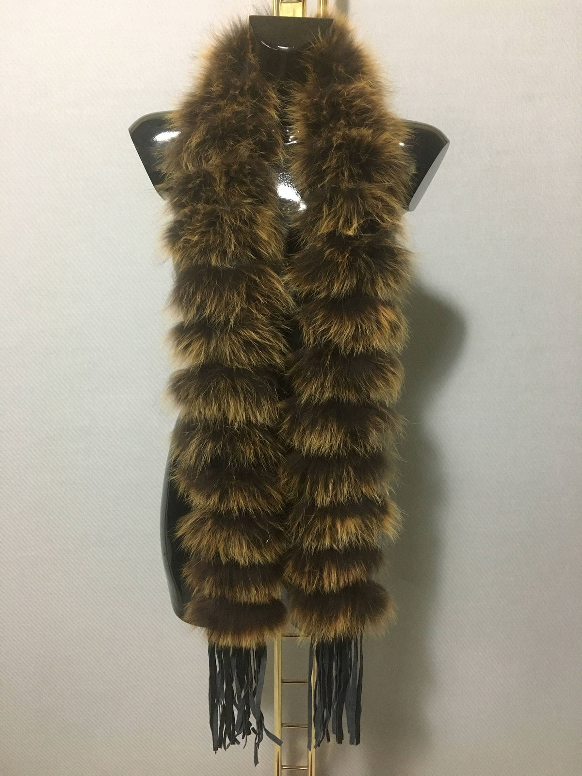 Real Natural Leather and Mustard Fox Fur Scarf - Collar