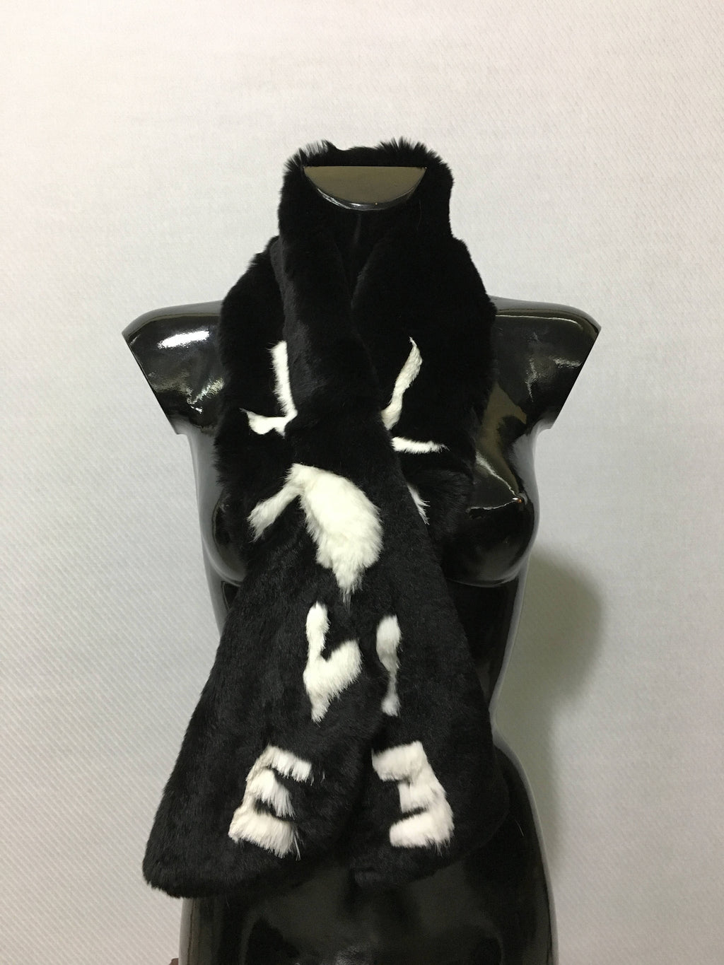Black & white  with love Rex rabbit Real Fur Scarf