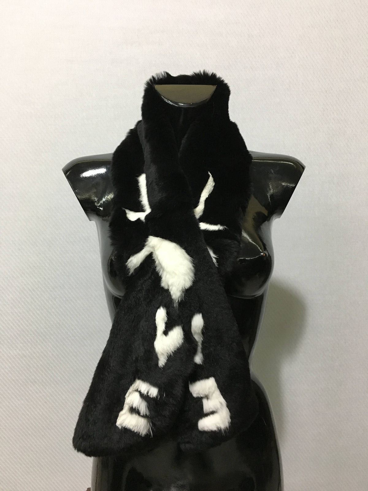Black & white  with love Rex rabbit Real Fur Scarf