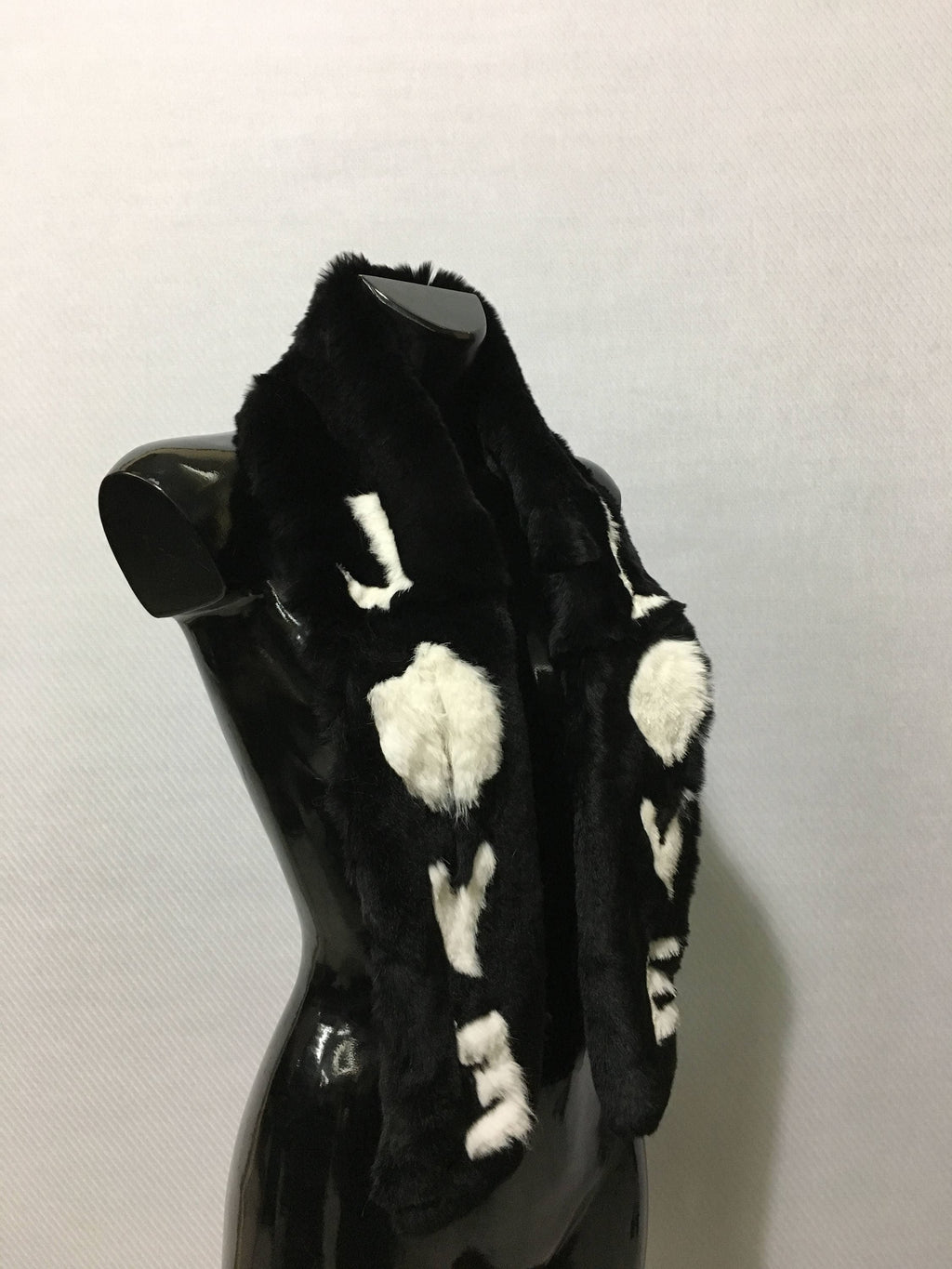 Black & white  with love Rex rabbit Real Fur Scarf