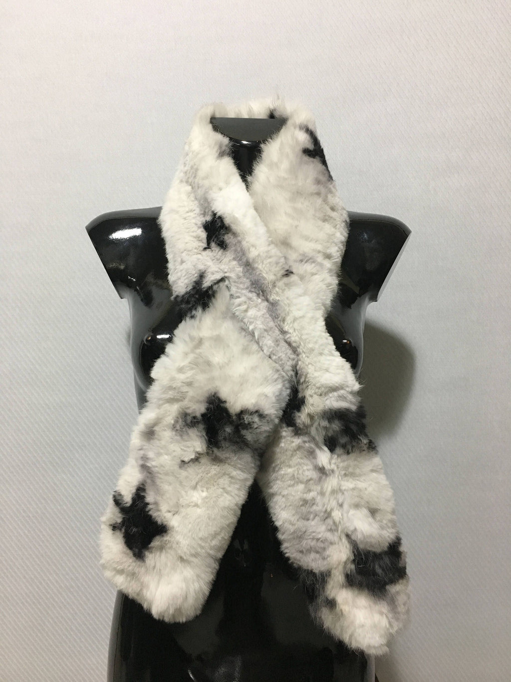 Black and white  with stars Rex rabbit Real Fur Scarf