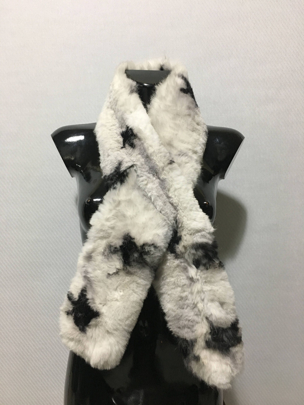 Black and white  with stars Rex rabbit Real Fur Scarf