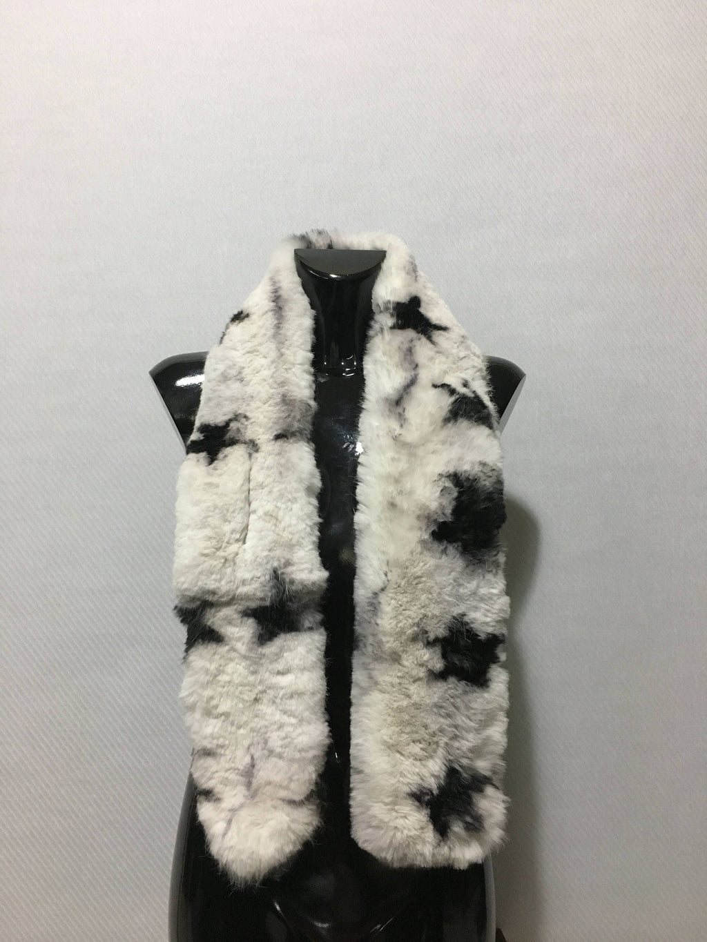 Black and white  with stars Rex rabbit Real Fur Scarf