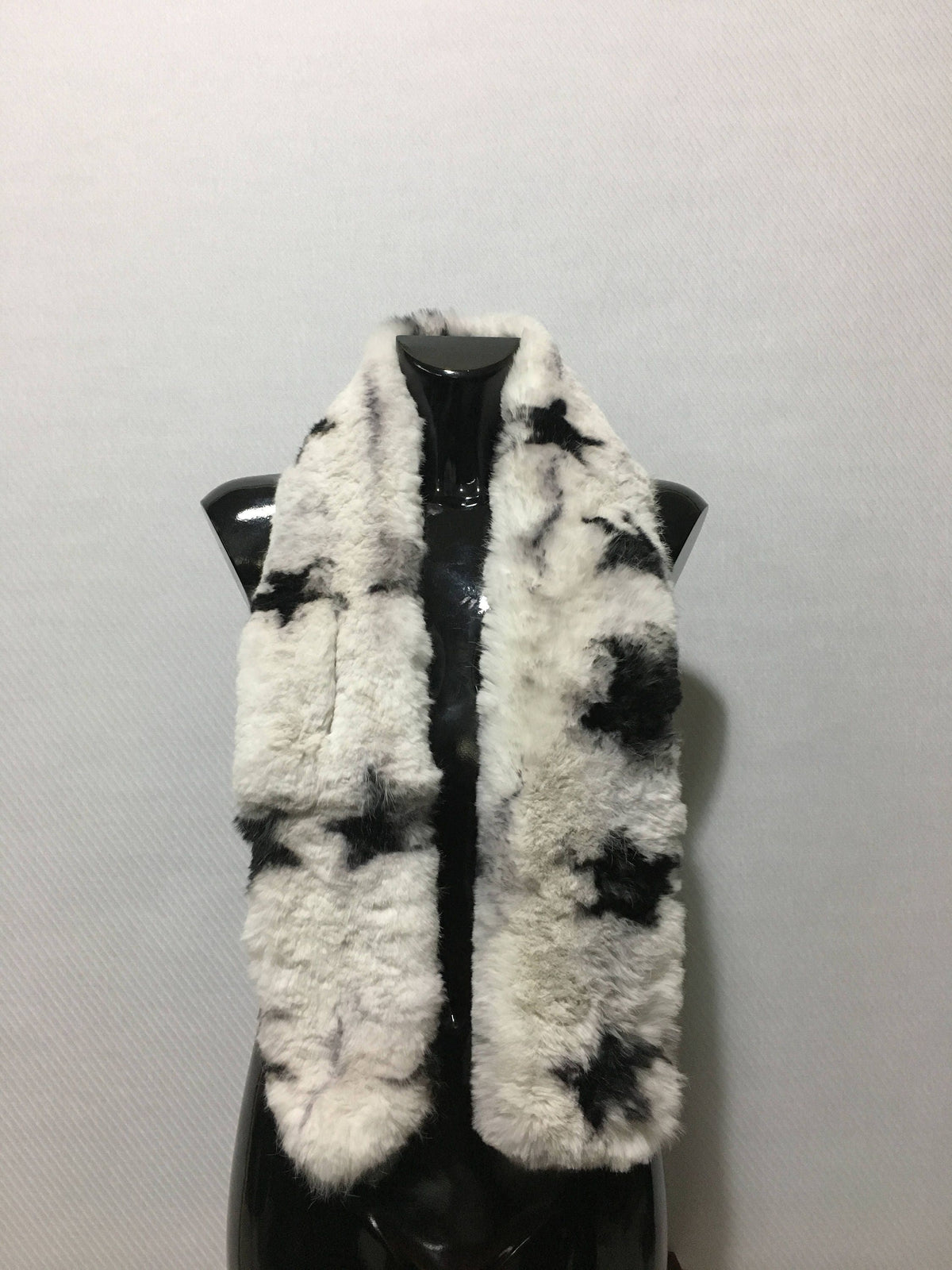 Black and white  with stars Rex rabbit Real Fur Scarf