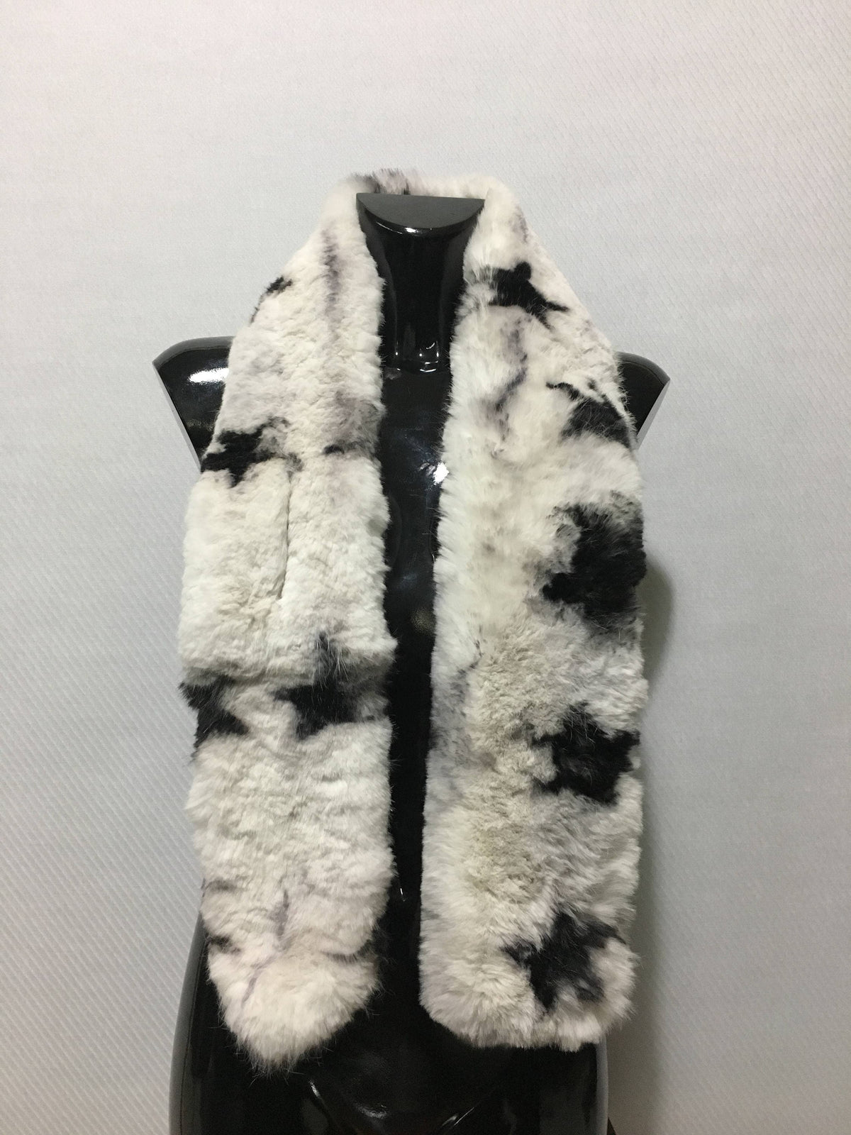 Black and white  with stars Rex rabbit Real Fur Scarf