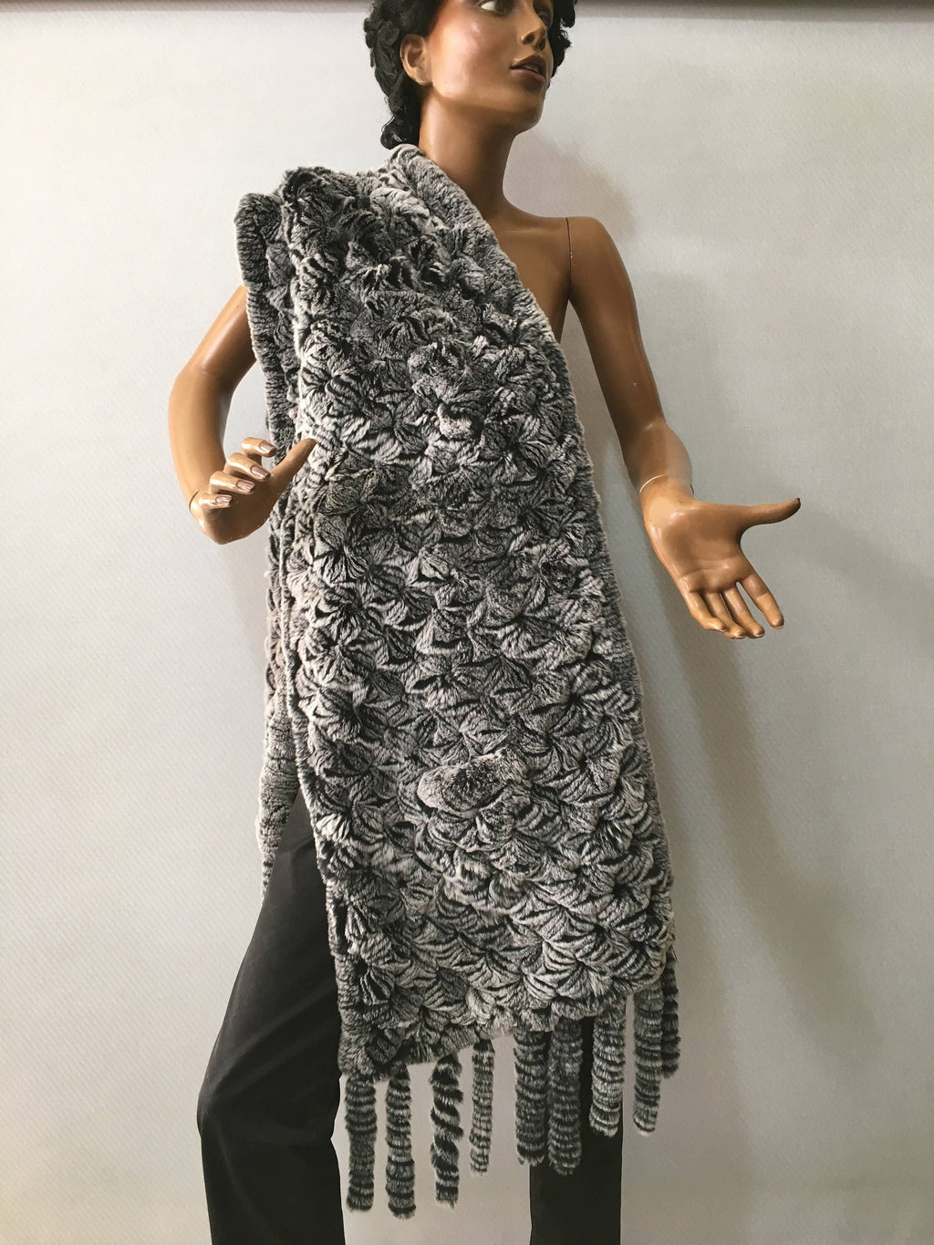 Beautiful Fur Stole,Knitted fur Shawl , Rex rabbit Fur big  Scarf, luxury gift for women