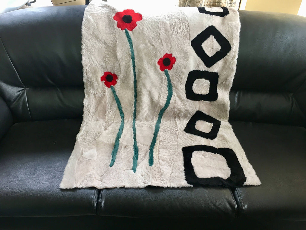 Beautiful Cream Color with Flowers Sheepskin Mat Luxury Sheepskin Rug