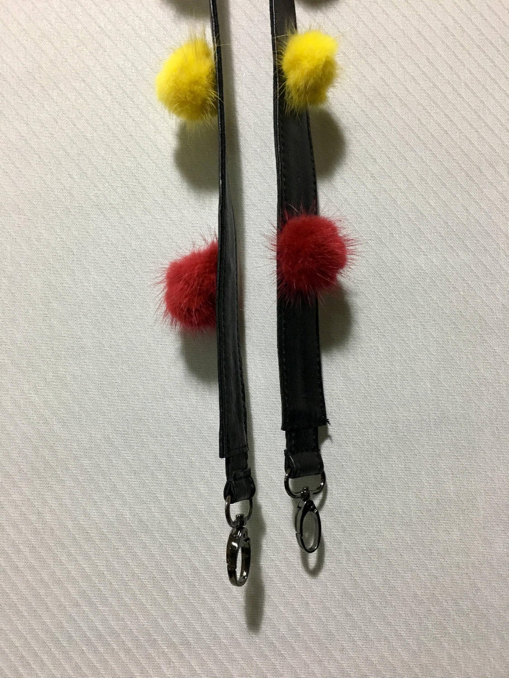 Bag strap!! Black Leather   With Mink Fur  Pom Pom  Strap For Bags.Removable Leather strap with colorful mink pom pom