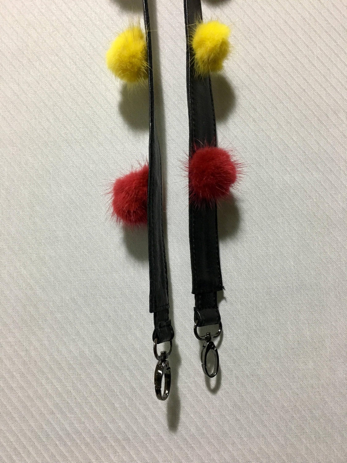 Bag strap!! Black Leather   With Mink Fur  Pom Pom  Strap For Bags.Removable Leather strap with colorful mink pom pom