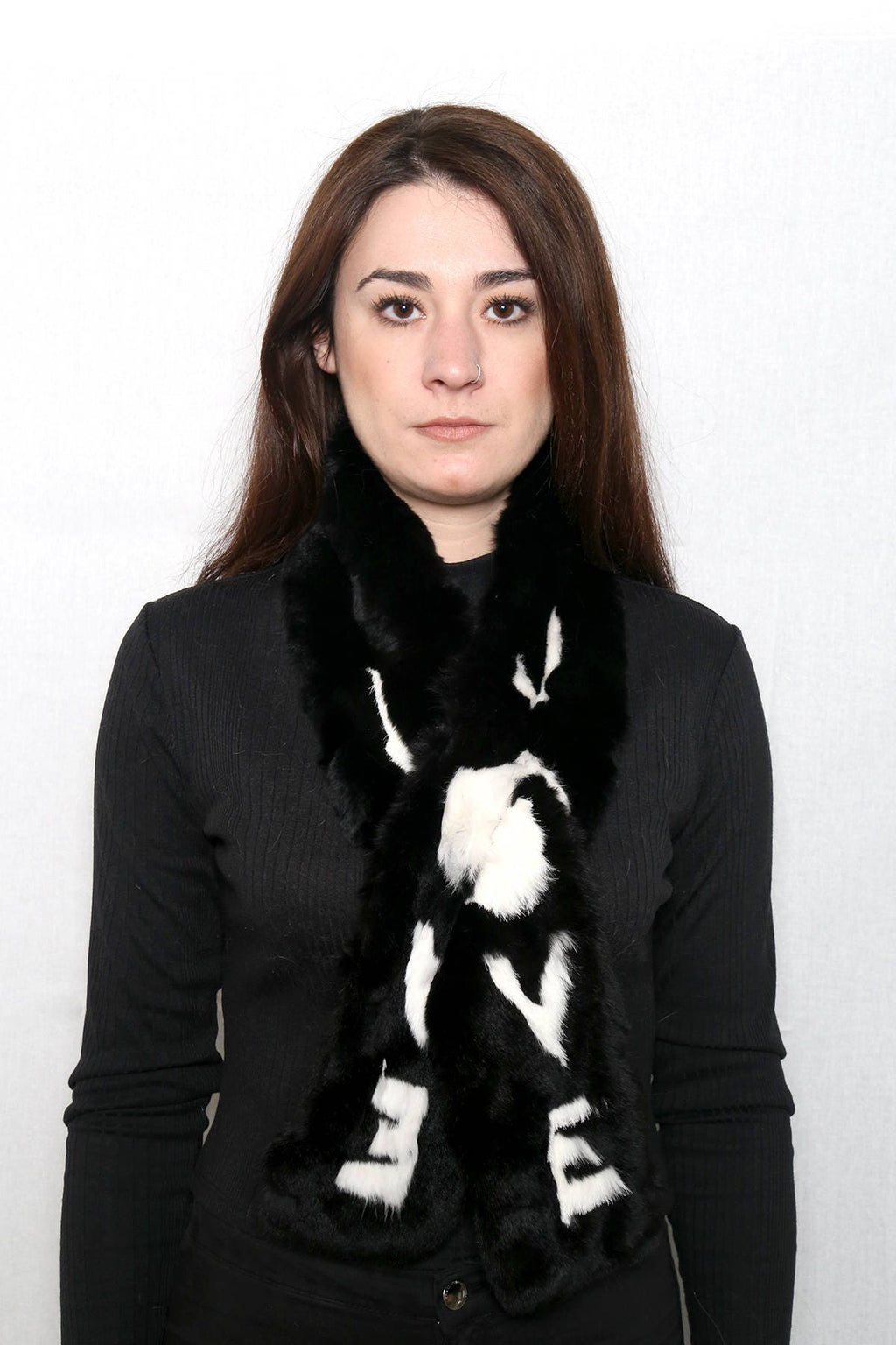 Black & white  with love Rex rabbit Real Fur Scarf