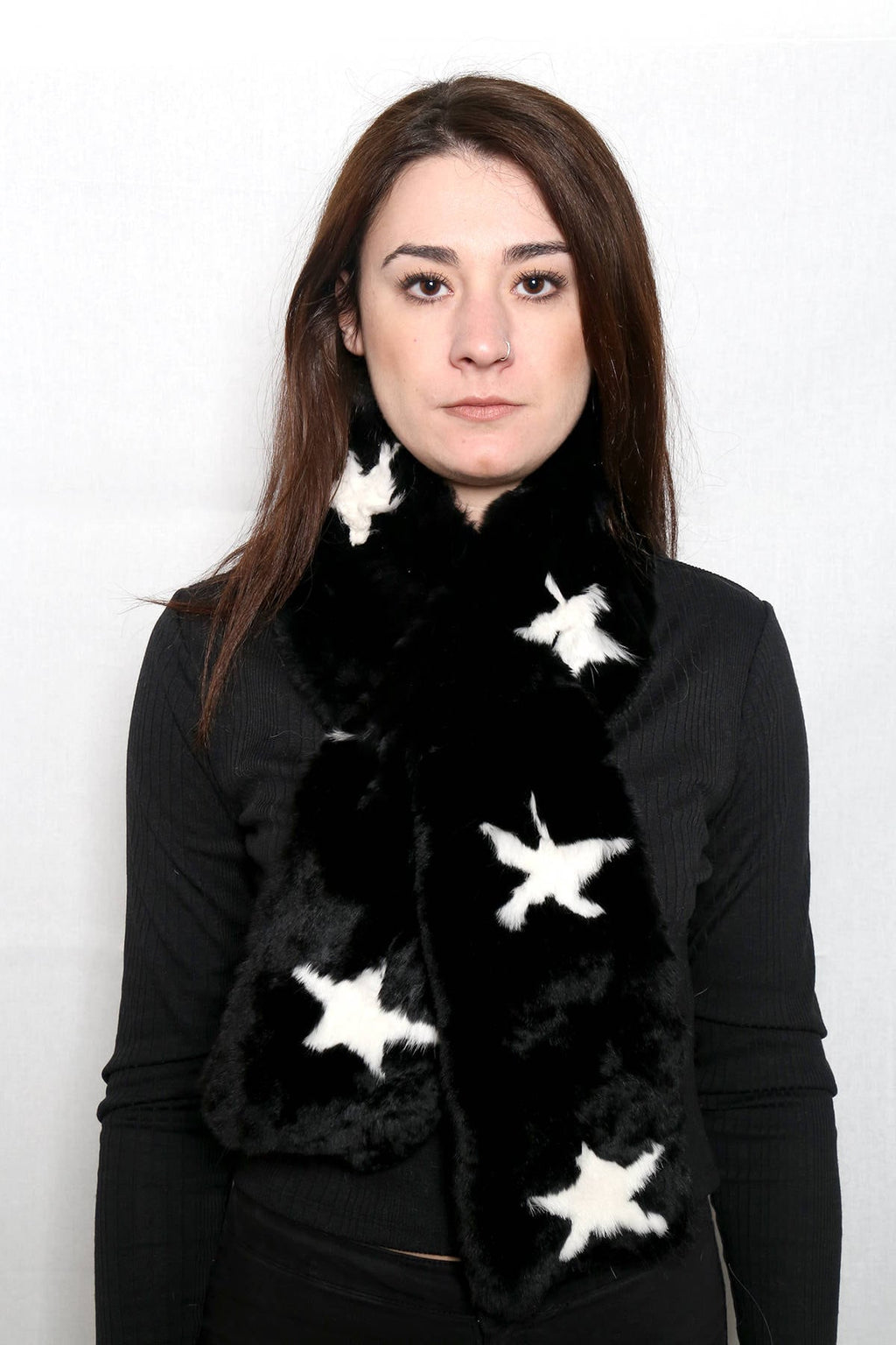 Black with stars Rex rabbit Real Fur Scarf