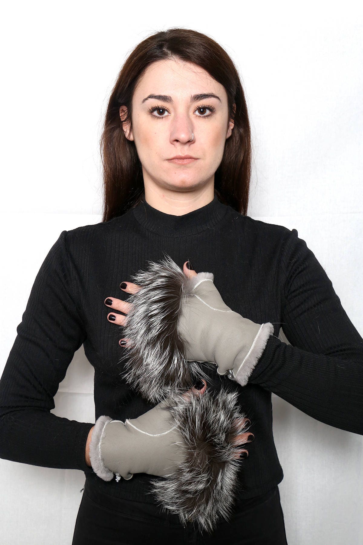 Sheepskin Fingerless  Gloves,Shearling gloves , leather fur gloves, gloves for birthday gift , best friend gift