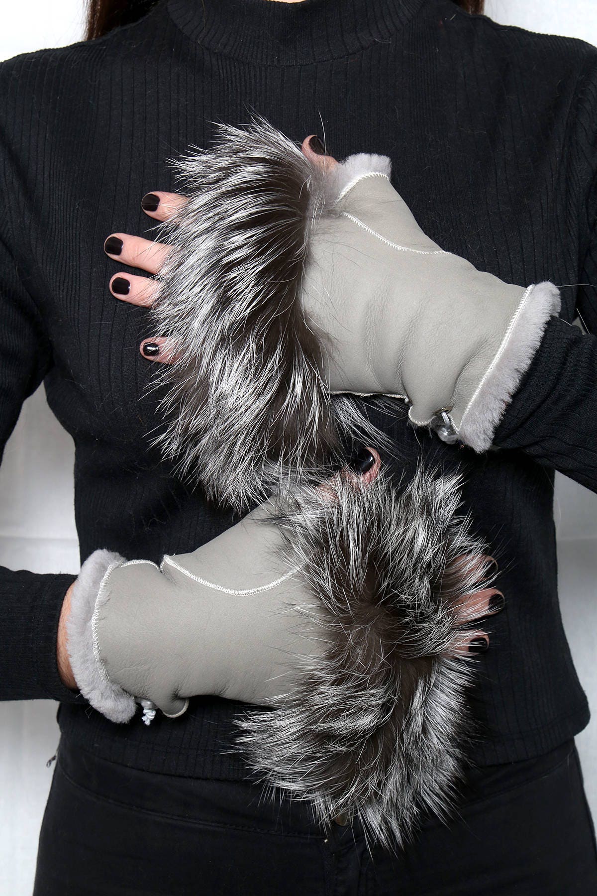 Sheepskin Fingerless  Gloves,Shearling gloves , leather fur gloves, gloves for birthday gift , best friend gift