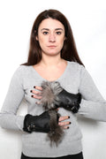 Fingerless  Sheepskin gloves,Shearlings gloves with fox fur, Sheepskin fur Gloves, leather gloves