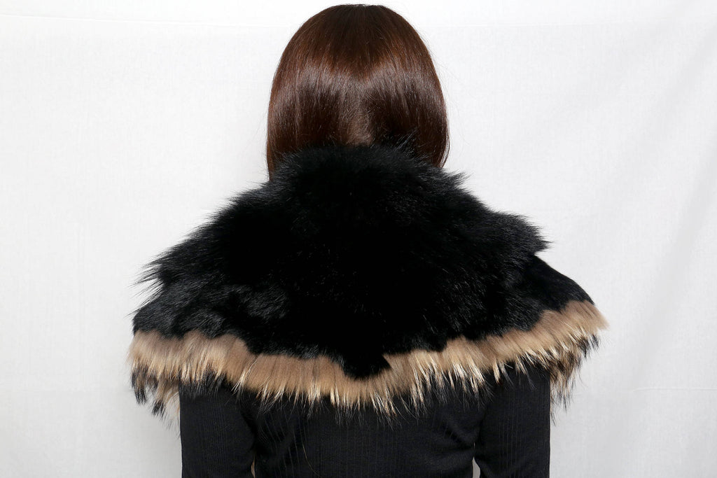 Genuine Real Black & brown Fox Fur Collar