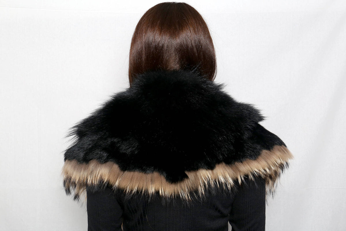 Genuine Real Black & brown Fox Fur Collar