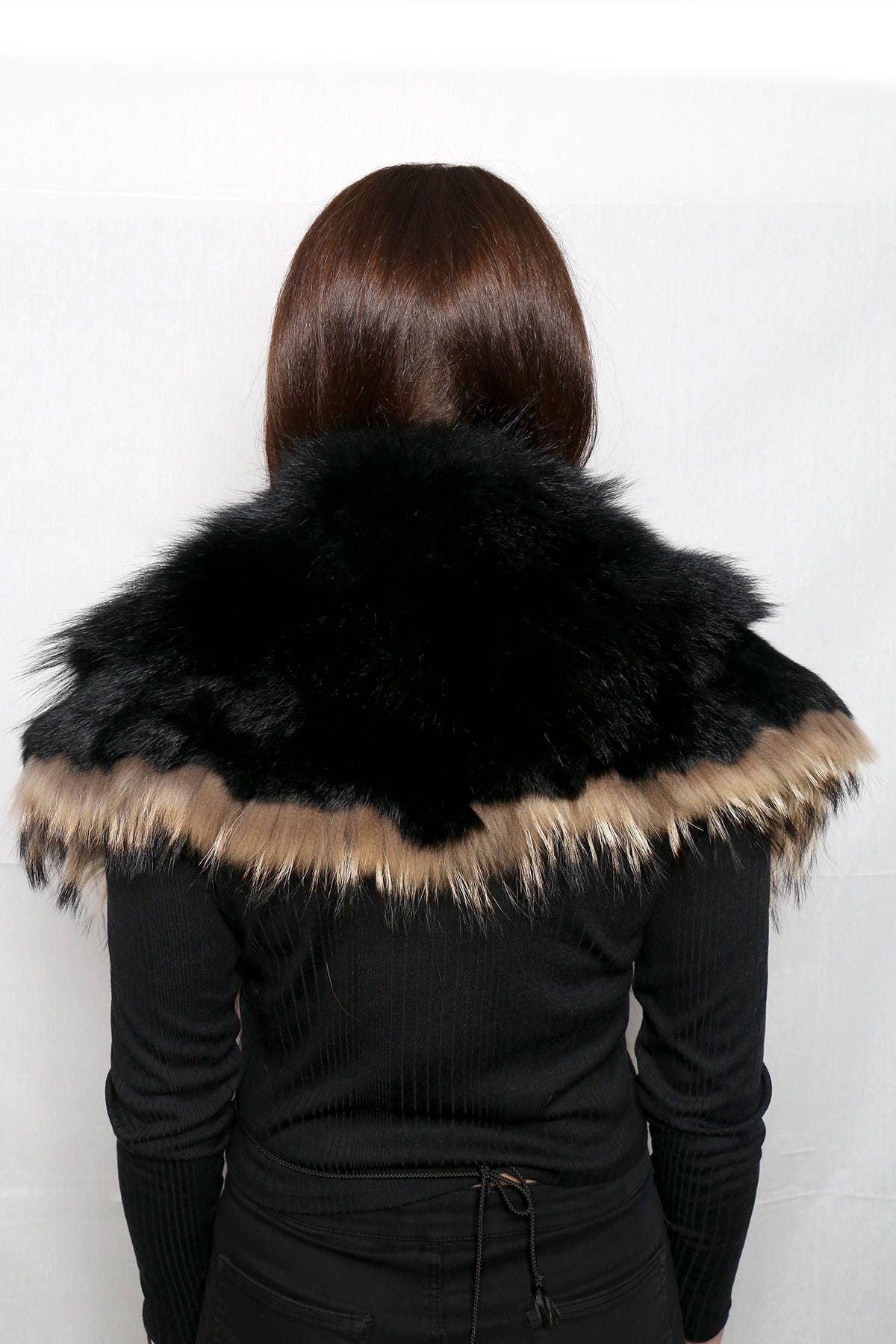 Genuine Real Black & brown Fox Fur Collar