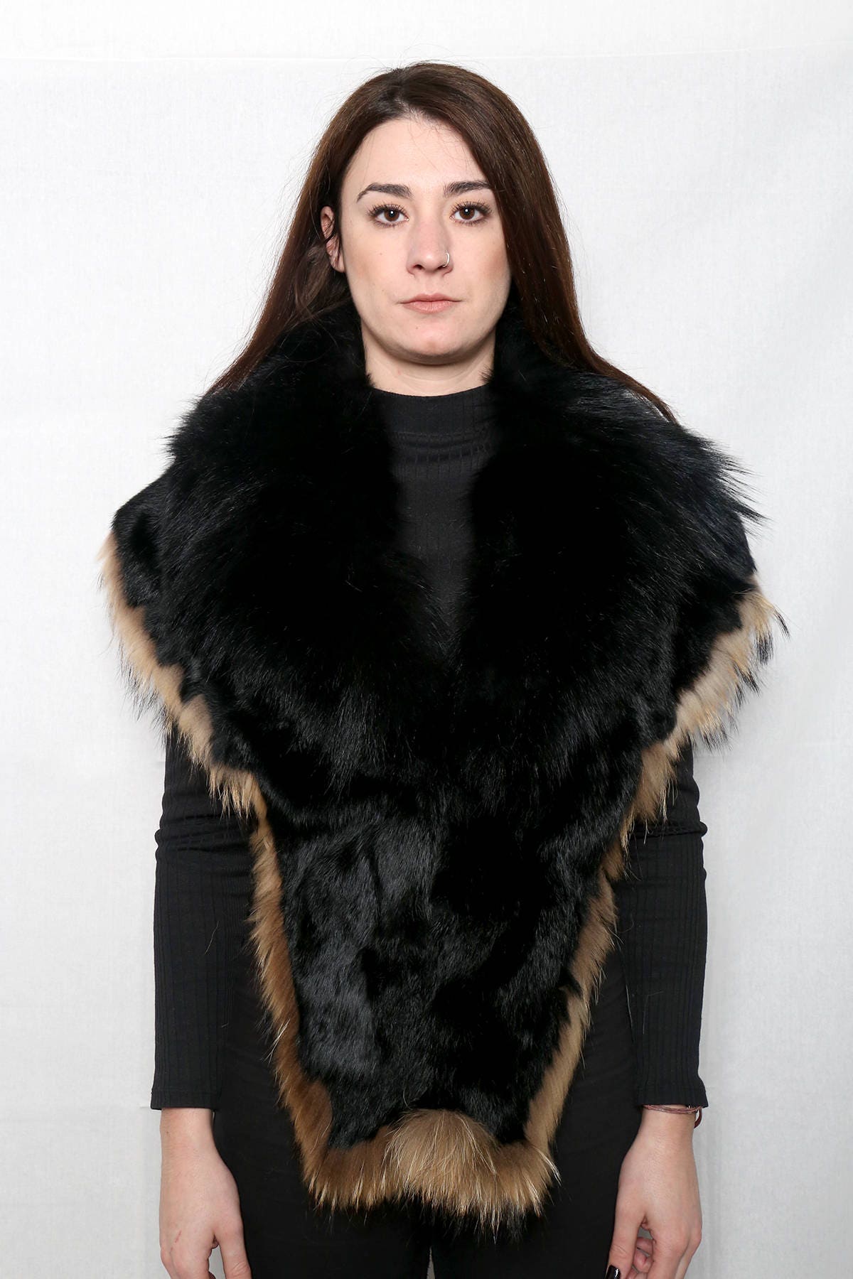 Genuine Real Black & brown Fox Fur Collar