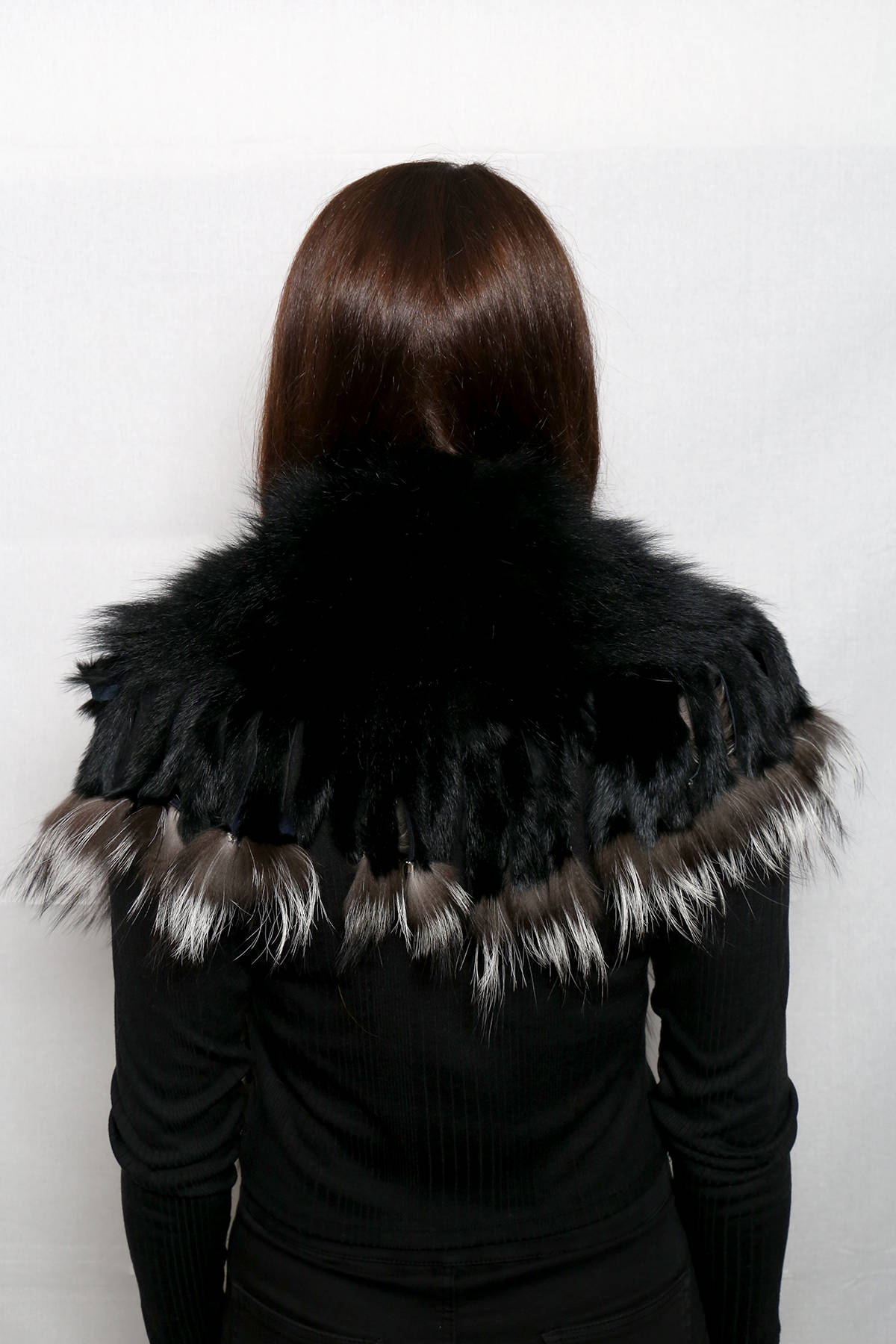 Genuine Real Black & silver Fox Fur Collar