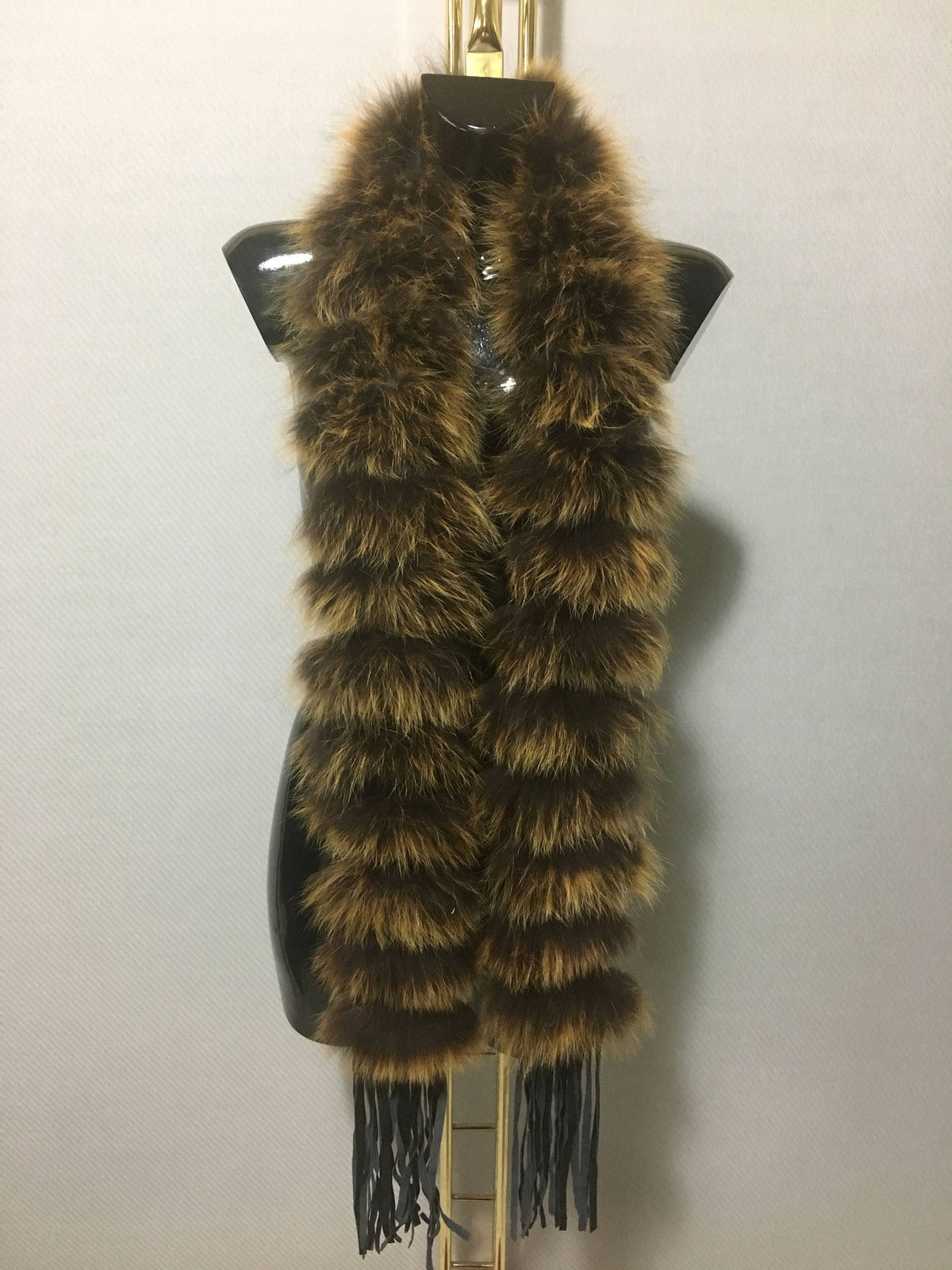 Real Natural Leather and Mustard Fox Fur Scarf - Collar
