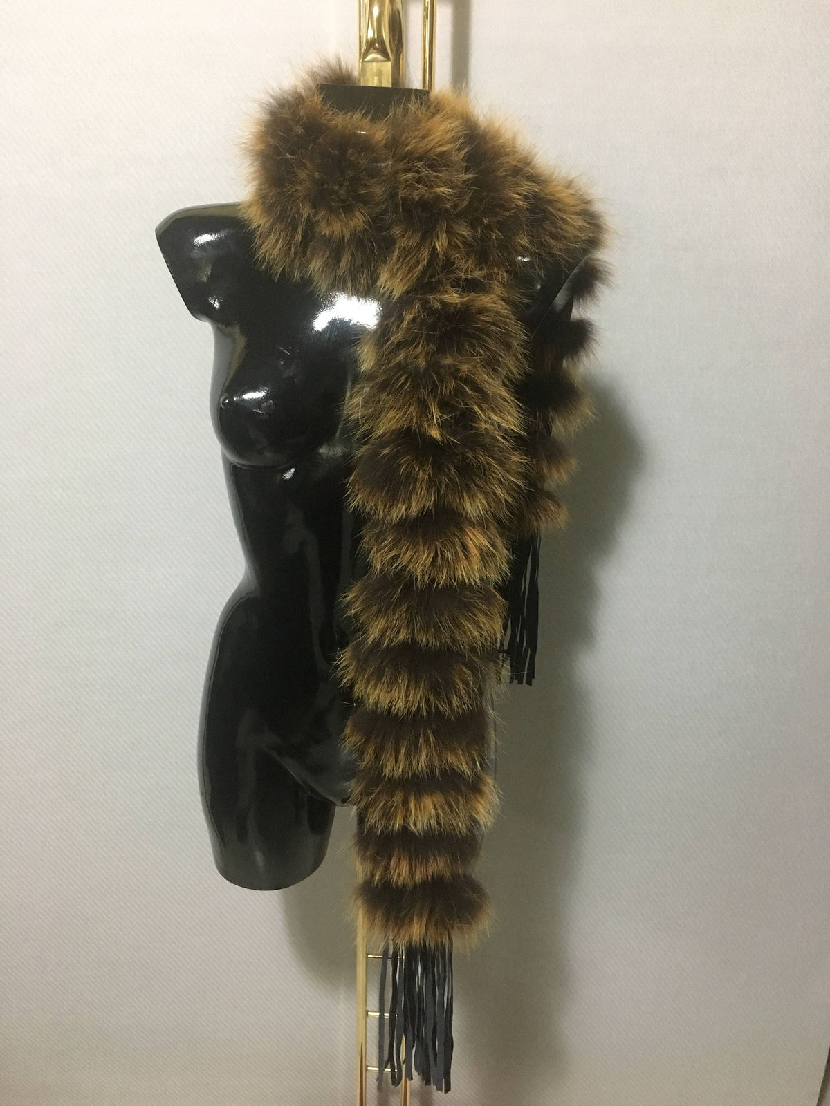Real Natural Leather and Mustard Fox Fur Scarf - Collar