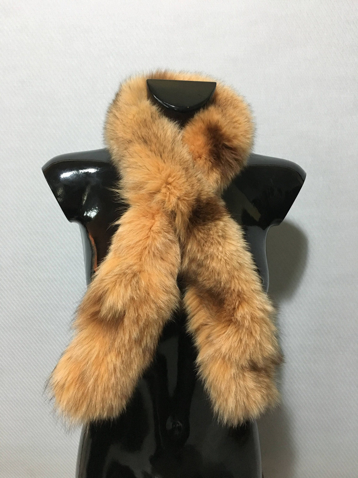 Beige With Black Strip Fox Fur Scarf, Trim For hood