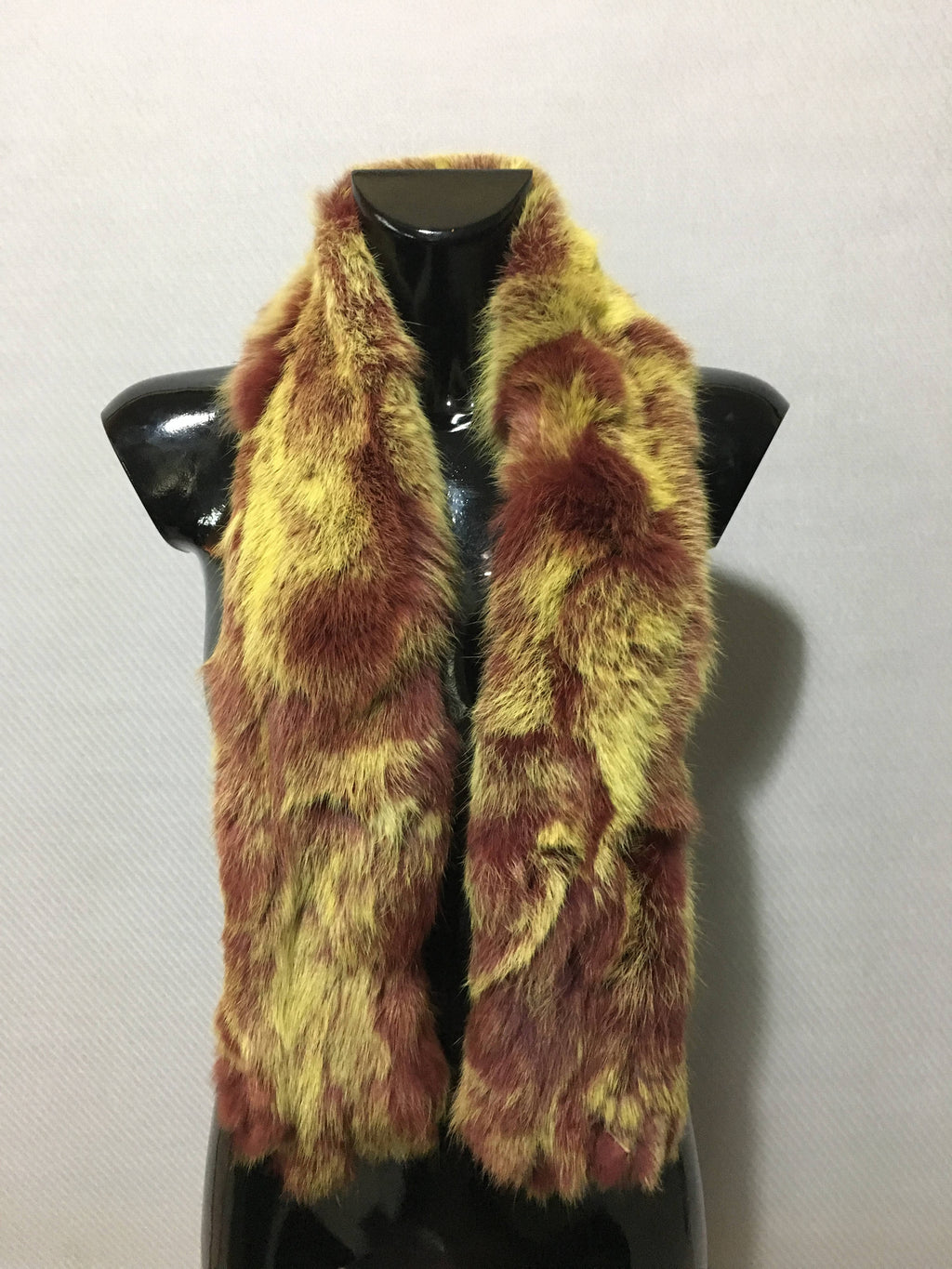 Yellow-bordeaux Rabbit Real Fur Scarf