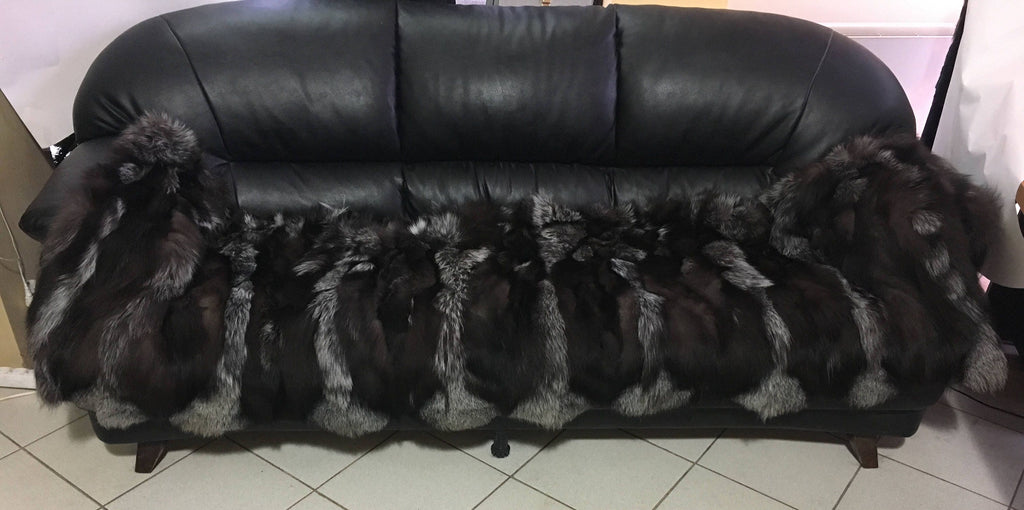 Real Silver fox fur Blanket. Genuine Silver Fox Fur Throw. Fox Fur carpet. Silver Fox Fur Rug