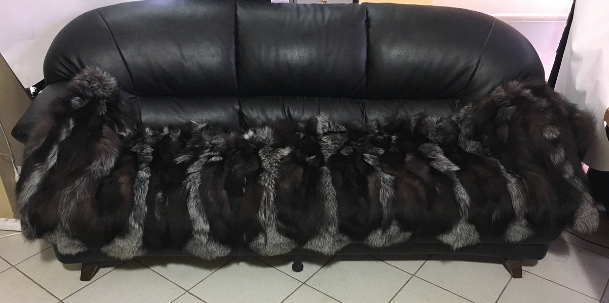 Real Silver fox fur Blanket. Genuine Silver Fox Fur Throw. Fox Fur carpet. Silver Fox Fur Rug