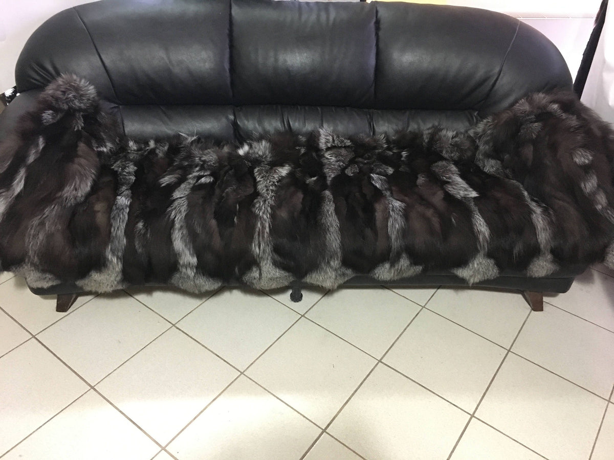 Real Silver fox fur Blanket. Genuine Silver Fox Fur Throw. Fox Fur carpet. Silver Fox Fur Rug