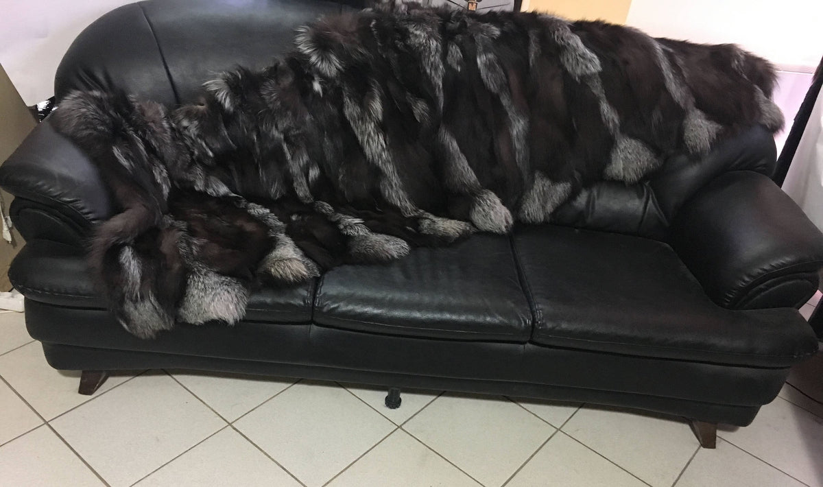 Real Silver fox fur Blanket. Genuine Silver Fox Fur Throw. Fox Fur carpet. Silver Fox Fur Rug