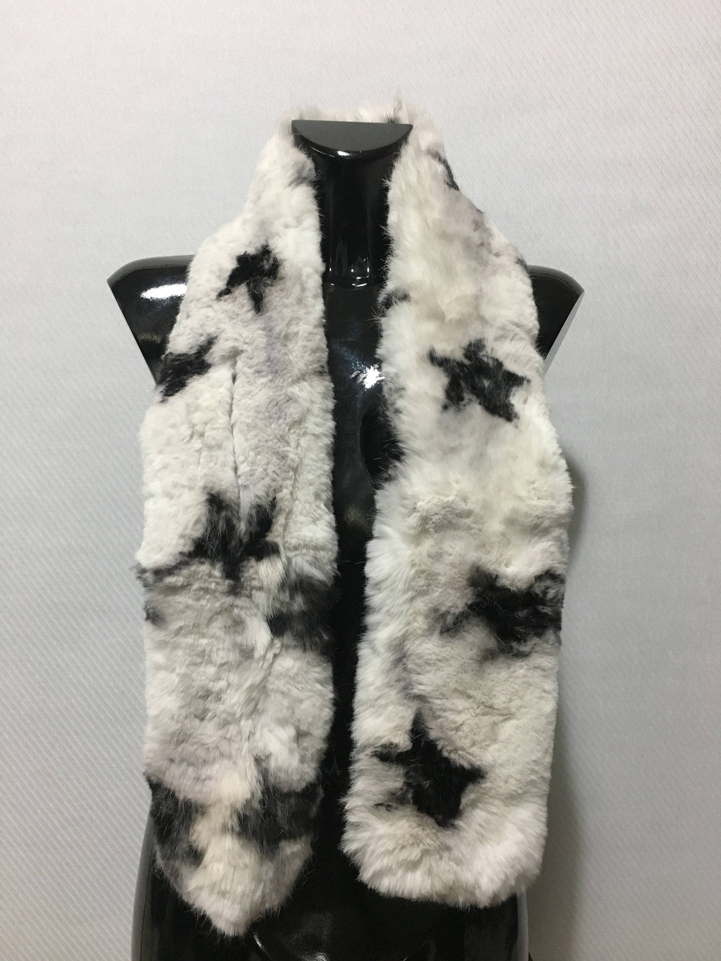 Black and white  with stars Rex rabbit Real Fur Scarf