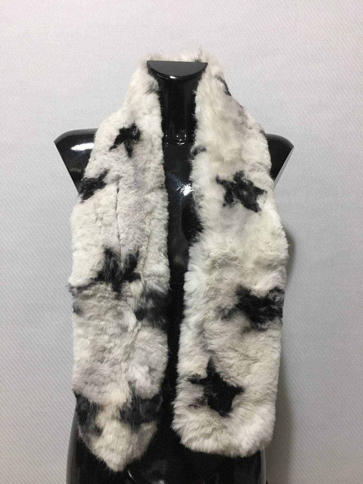 Black and white  with stars Rex rabbit Real Fur Scarf