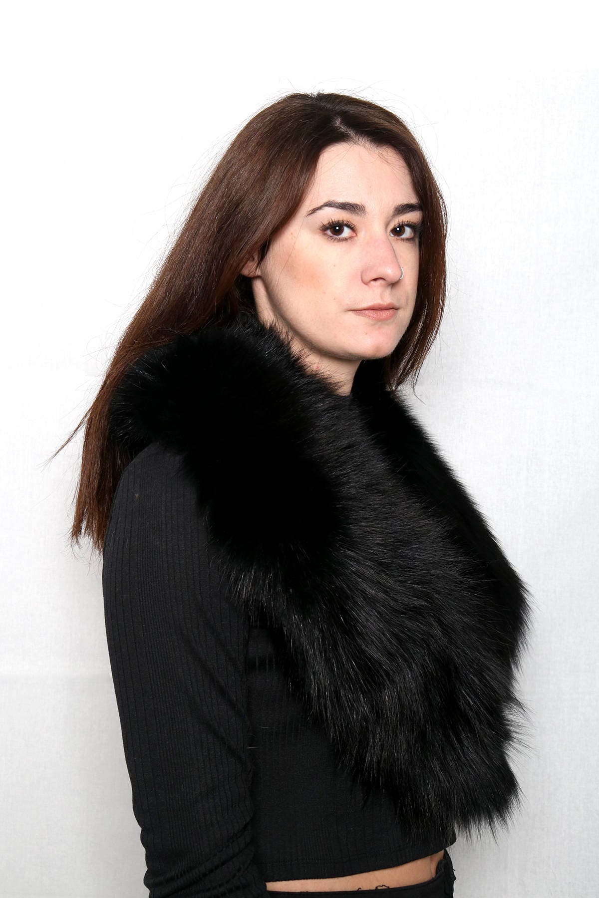 Black Fox Fur Collar & Detachable Fox Fur Cuffs , Sleeve Fur Cuffs and fur Collar, black Fur Coat collar / Gift For Her