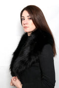 Black Fox Fur Collar & Detachable Fox Fur Cuffs , Sleeve Fur Cuffs and fur Collar, black Fur Coat collar / Gift For Her