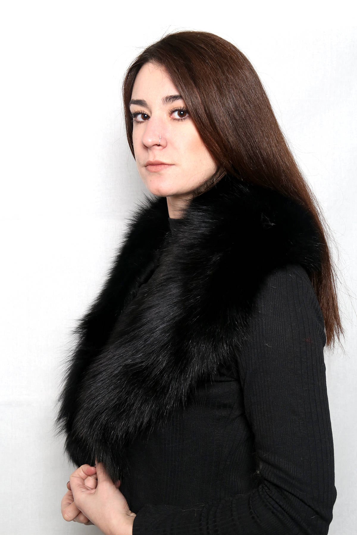 Black Fox Fur Collar & Detachable Fox Fur Cuffs , Sleeve Fur Cuffs and fur Collar, black Fur Coat collar / Gift For Her