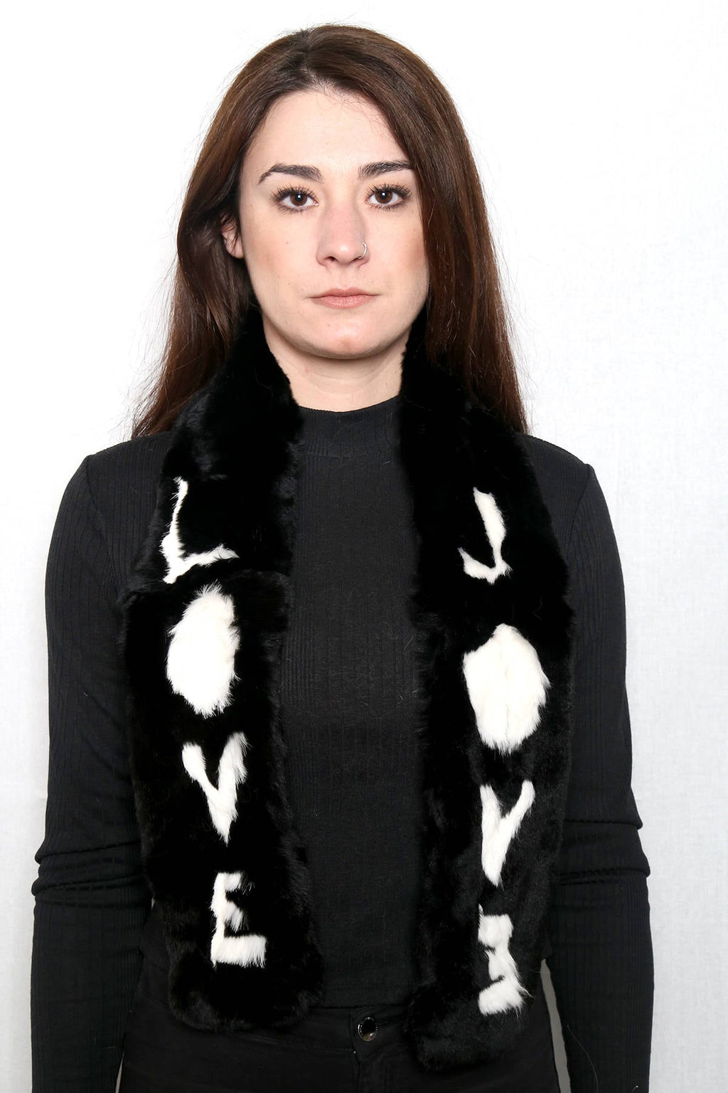 Black & white  with love Rex rabbit Real Fur Scarf