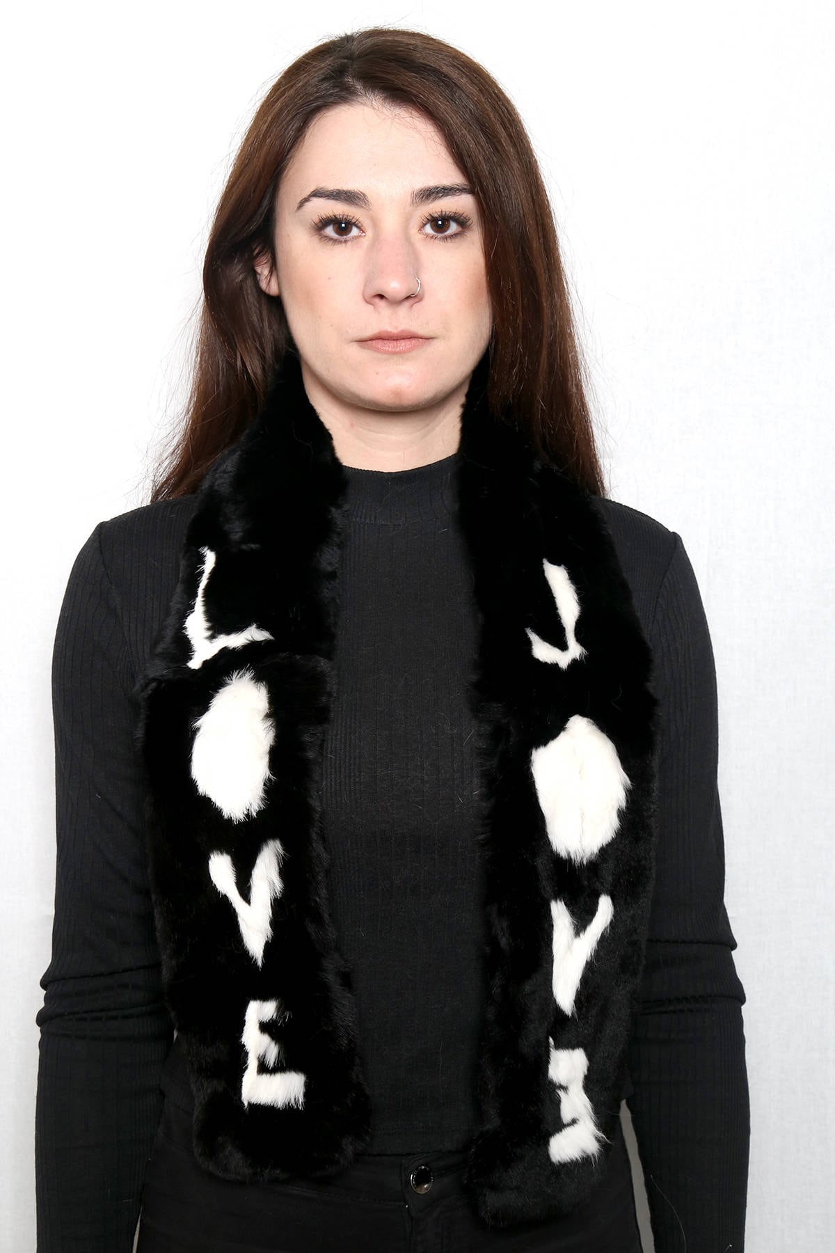 Black & white  with love Rex rabbit Real Fur Scarf