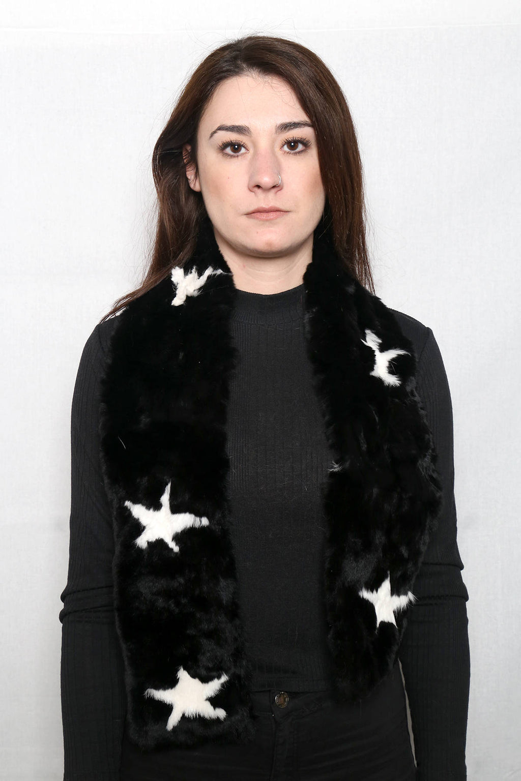 Black with stars Rex rabbit Real Fur Scarf