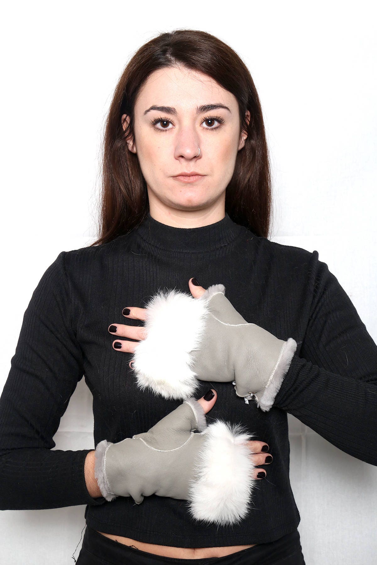 Shearling fingerless gloves , Sheepskin  gloves, fingerless gloves for women , luxury gift for women