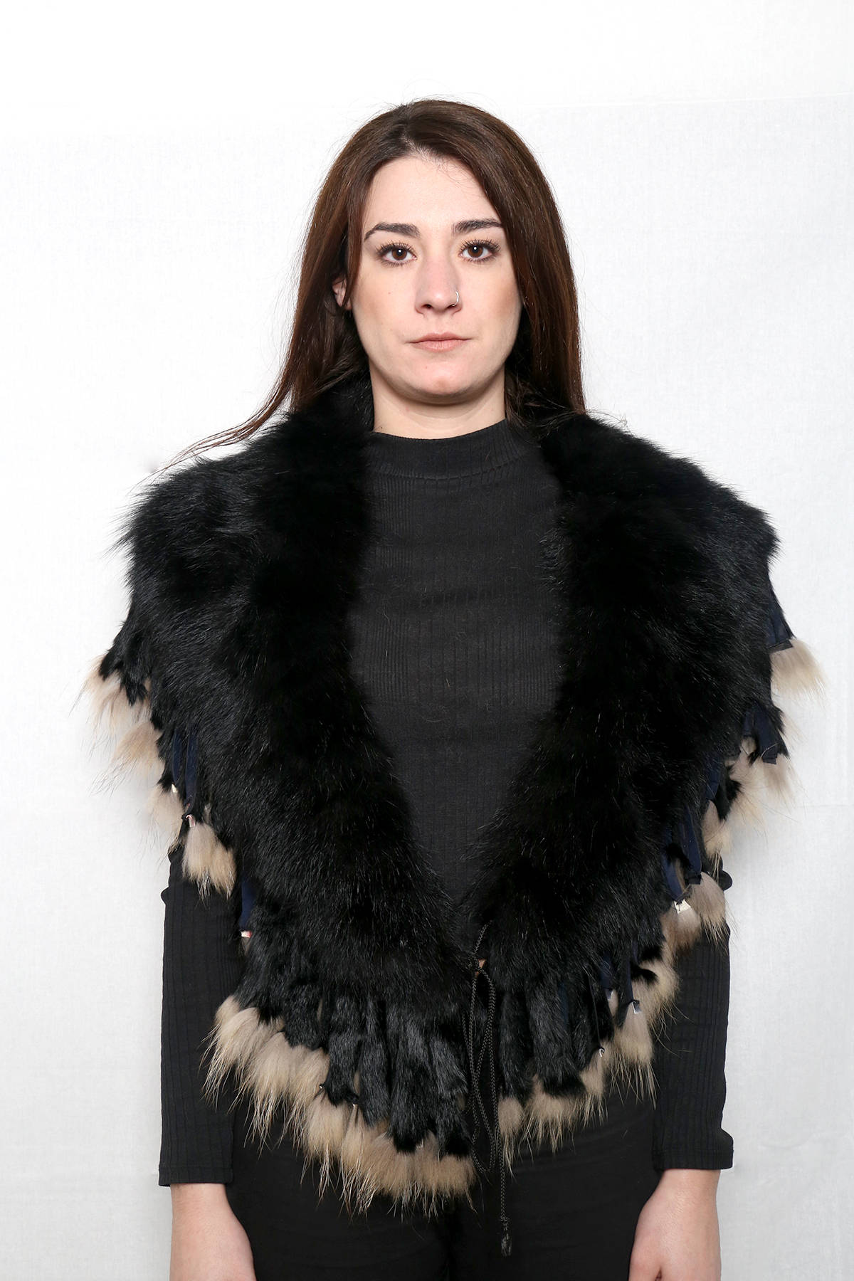 Genuine Real Black & brown Fox Fur Collar