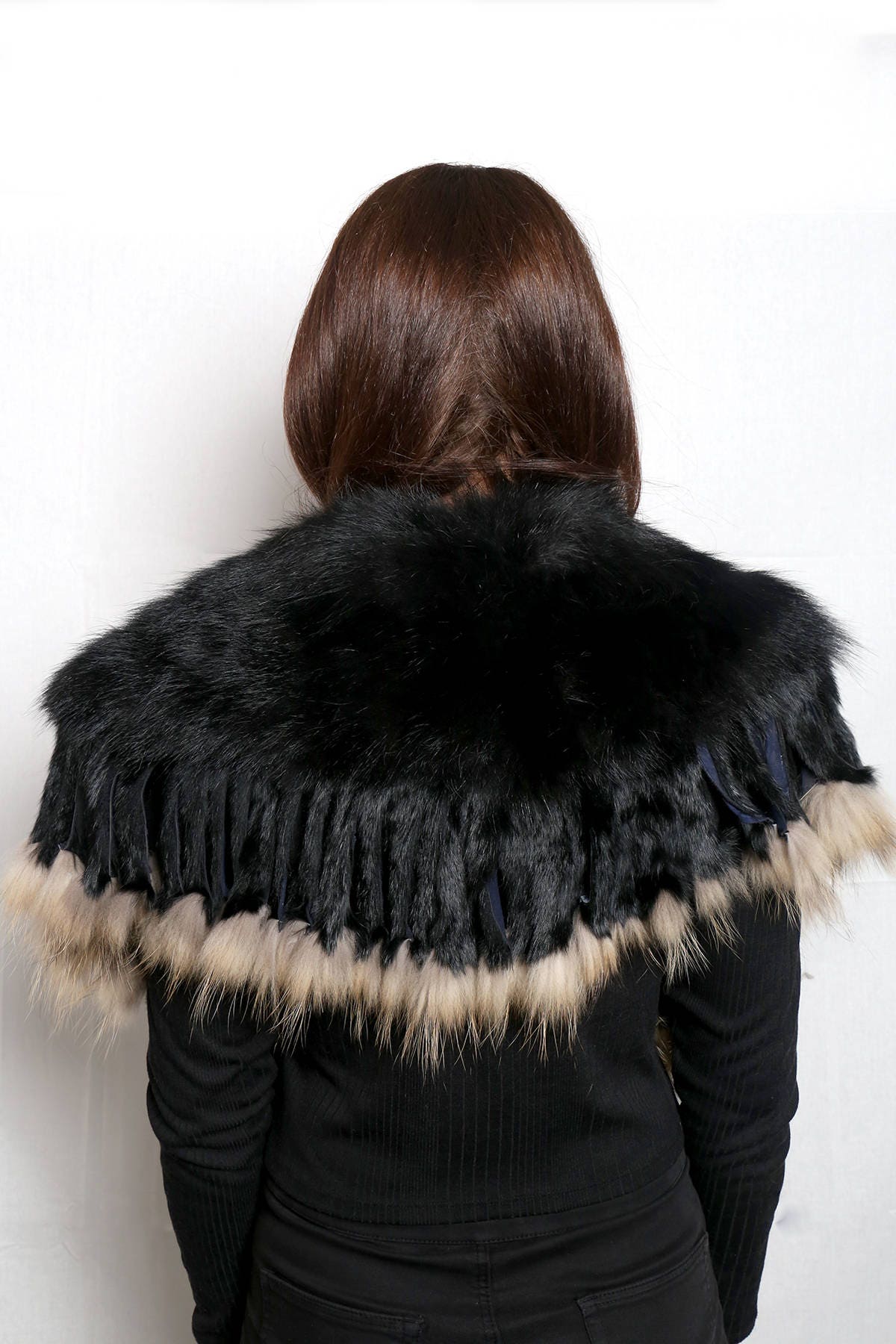 Genuine Real Black & brown Fox Fur Collar