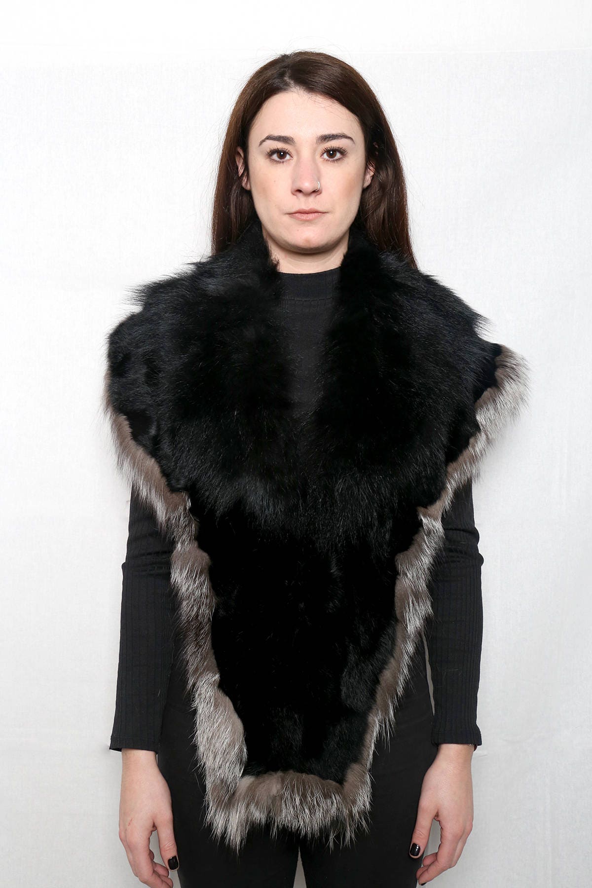 beautiful Real Black & brown Fox Fur Big Collar